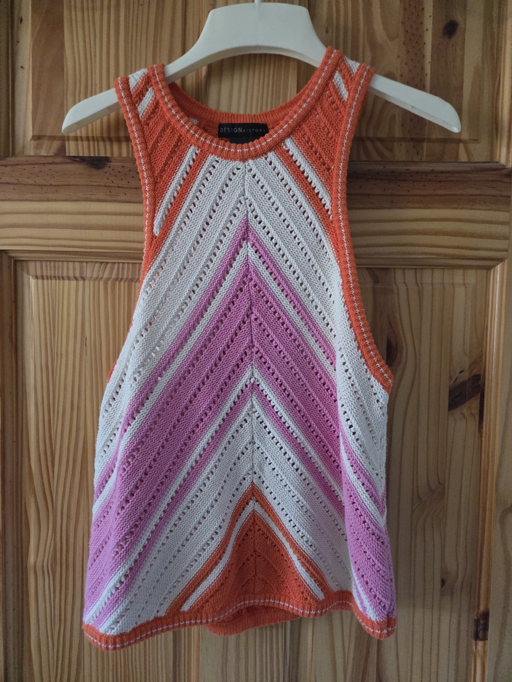 Design History Orange, Pink & White Crochet Chevron Tank